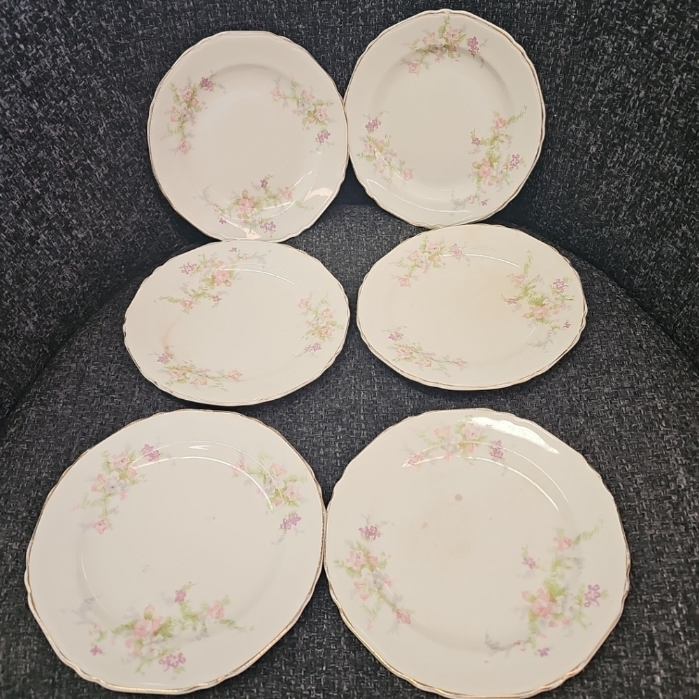 Vintage Crown Potteries Co. 6" Saucers Plates Floral Print Made In U.S.A.
